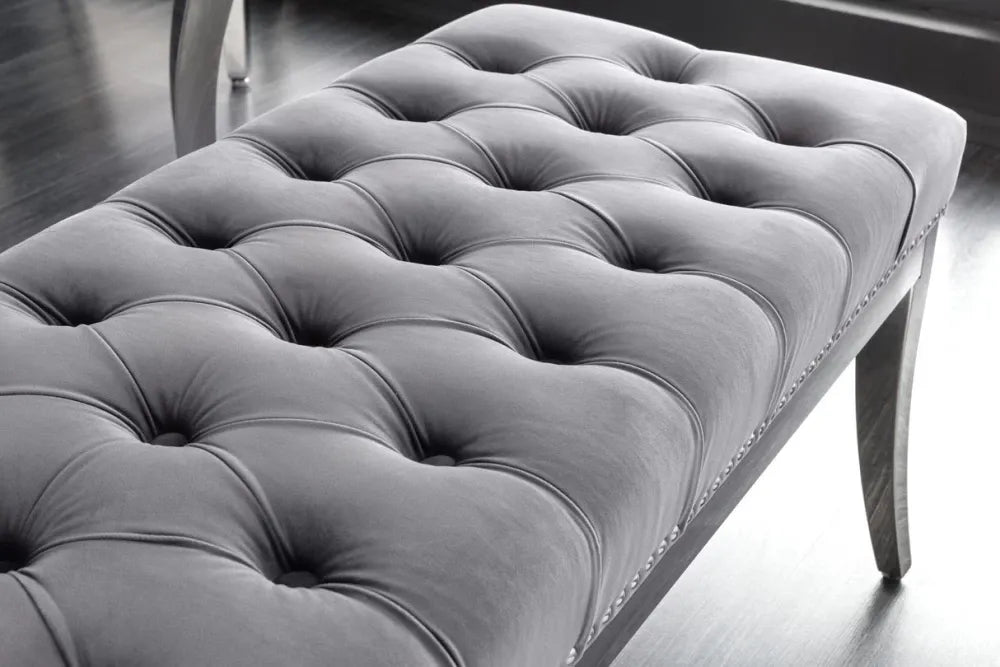 Bancheta din Otel inoxidabil Argintiu si Catifea Gri H47xL164cm Castle delux