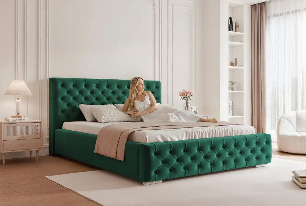 Pat 160 x 200 tapitat cu Catifea Magic velvet Verde smarald Lora
