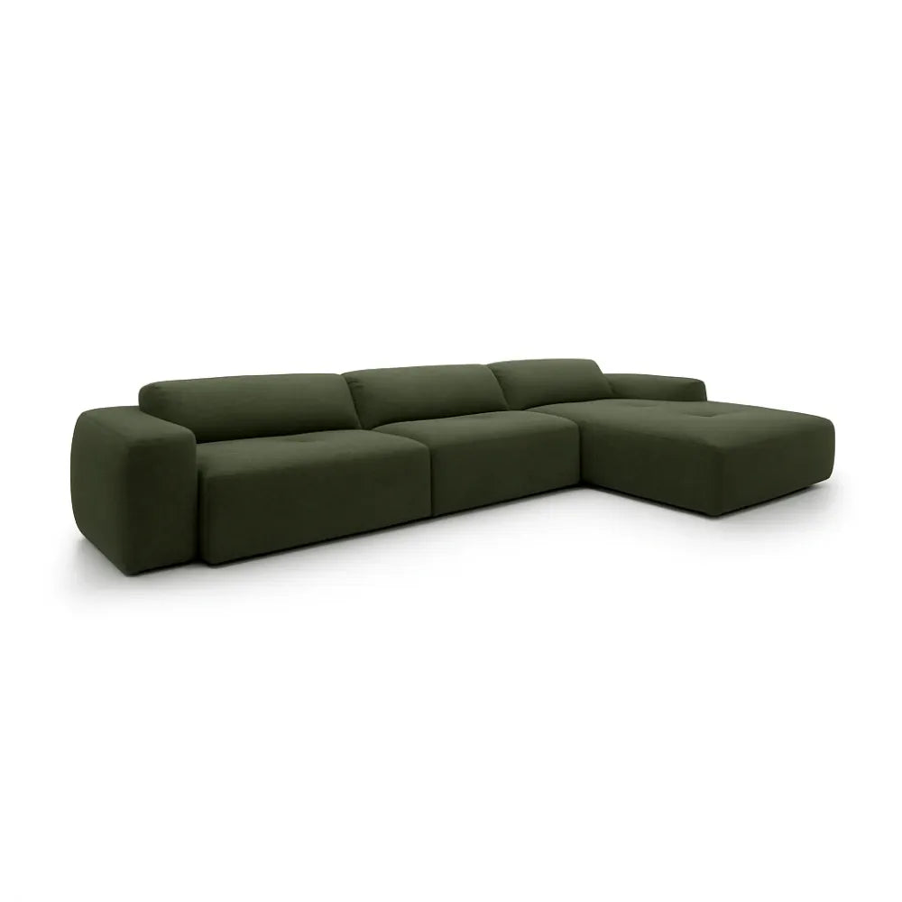 Coltar Loran fix in forma de L din catifea Vogue verde L364×180×H65 cm