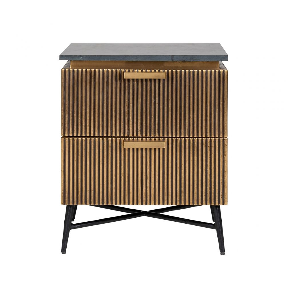 Noptiera din Marmura si MDF Negru/ Maro L50xH58cm Ironville Richmond Interiors