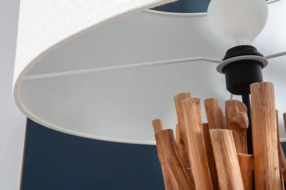 Lampa de podea din Lemn Maro si Textil Alb H153xD55cm Servant