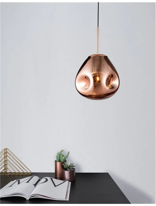 Pendul structura din Metal Cupru si abajur din Sticla Cupru H120xL25cm IP20 LAVA