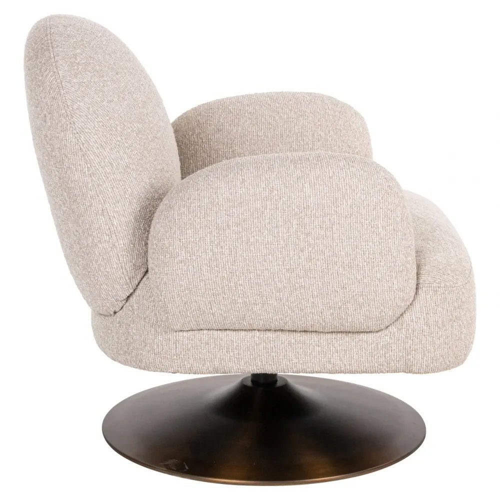 Fotoliu rotativ din Stofa Bej si Metal Alama L76xH77cm Kagney Richmond interiors