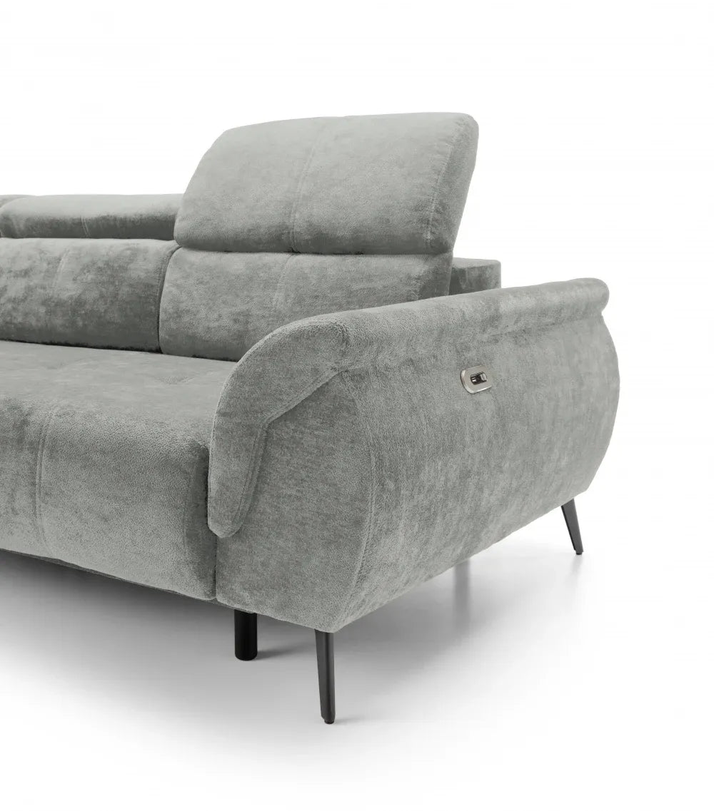 Coltar extensibil electric tapitat cu Chenille Gri deschis cu lada depozitare Genova II