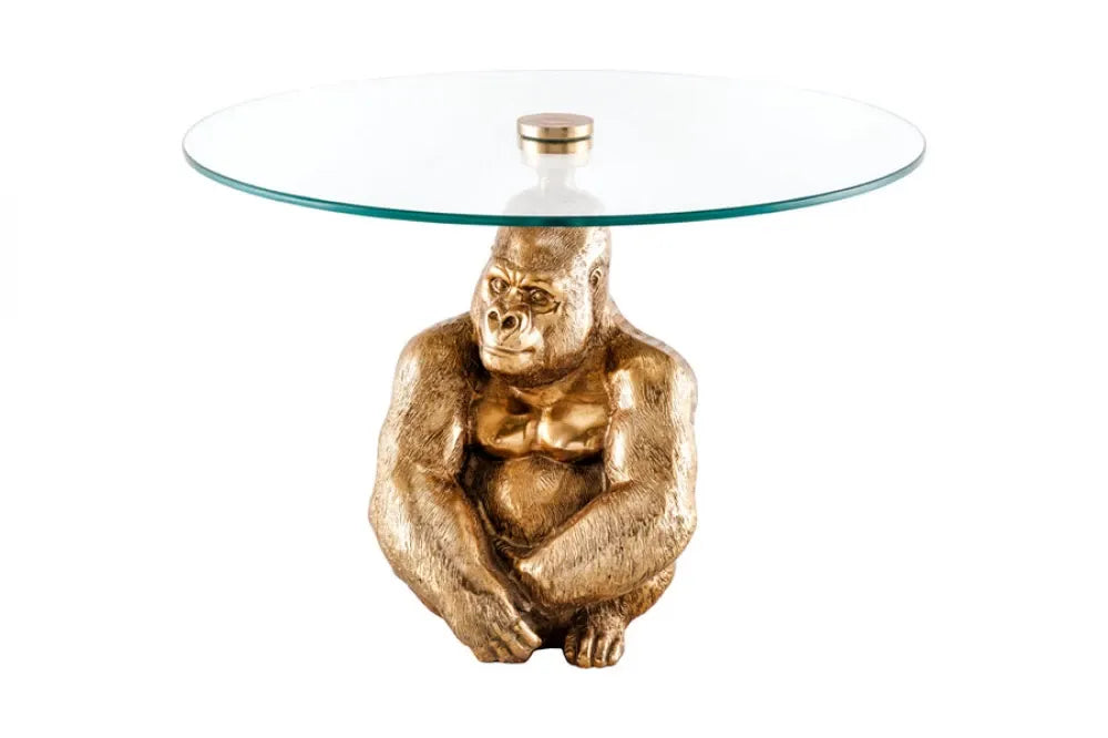 Masuta laterala din Sticla securizata Transparent si Metal Auriu D60xH43cm Kong