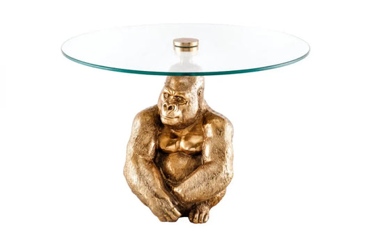 Masuta laterala din Sticla securizata Transparent si Metal Auriu D60xH43cm Kong