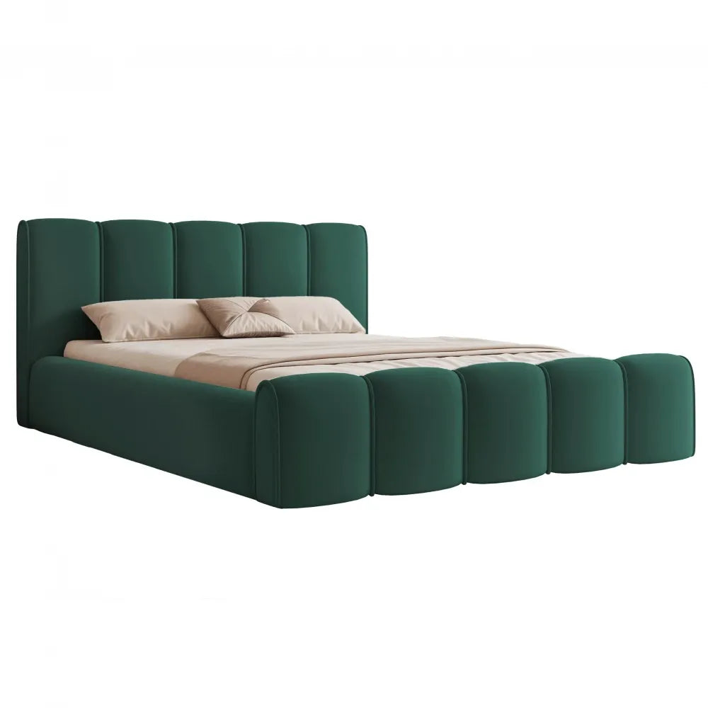Pat 160 x 200 tapitat cu Catifea Dream velvet Verde smarald Nero