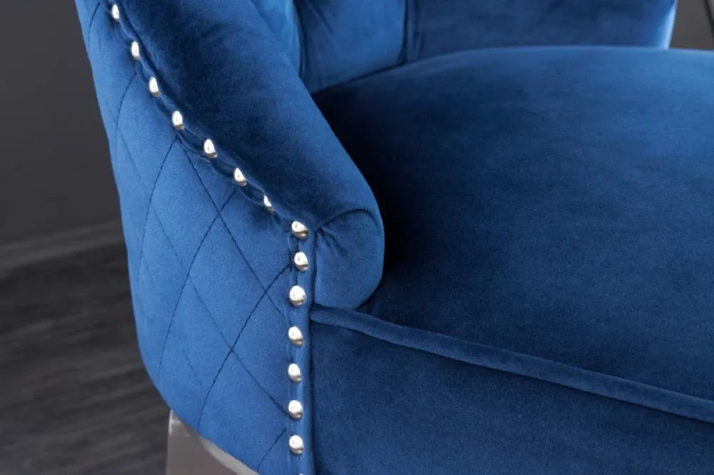 Scaun de bar tapitat cu Catifea Albastru cu picioare din Otel inoxidabil Argintiu H116xL51xA60cm Castle Deluxe