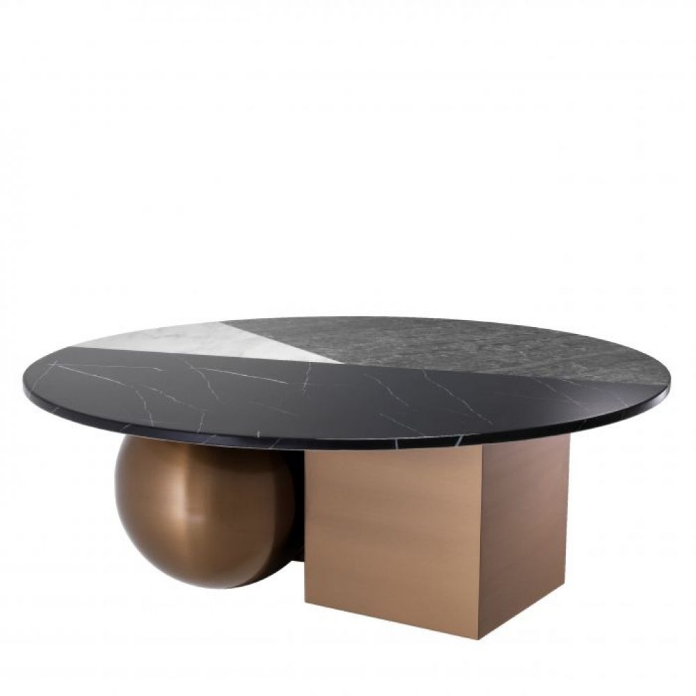 Masuta de cafea rotunda din marmura artificiala si Metal Negru/Auriu D120xH42.5cm Tricolori