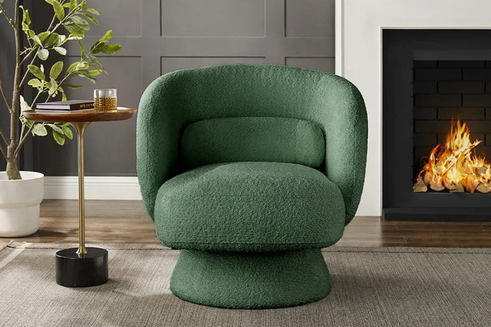 Fotoliu rotativ tapitat cu Stofa boucle Verde H76xL76xA75cm Bossa Nova