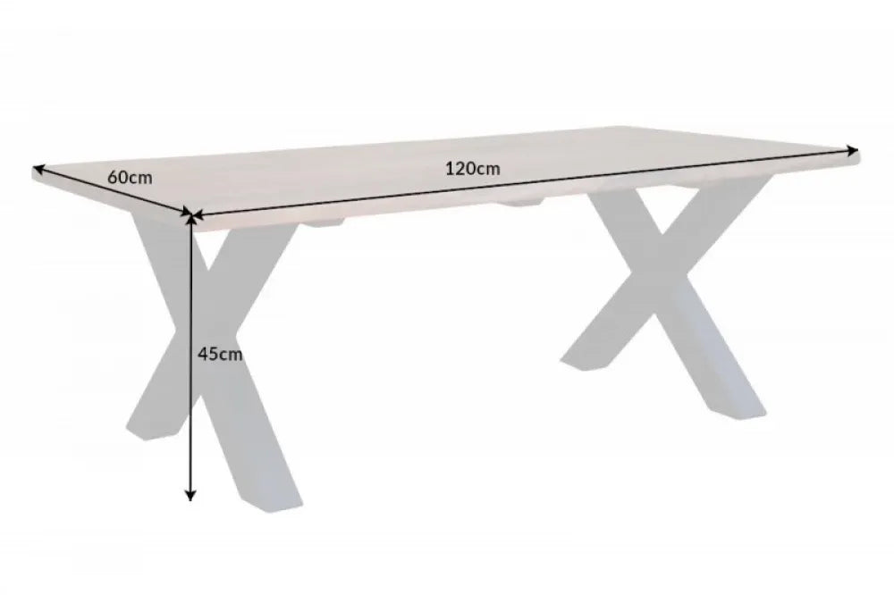 Masuta de cafea Dreptunghiulara din Lemn masiv de salcam Maro si Metal Negru L120xH45cm Mammut