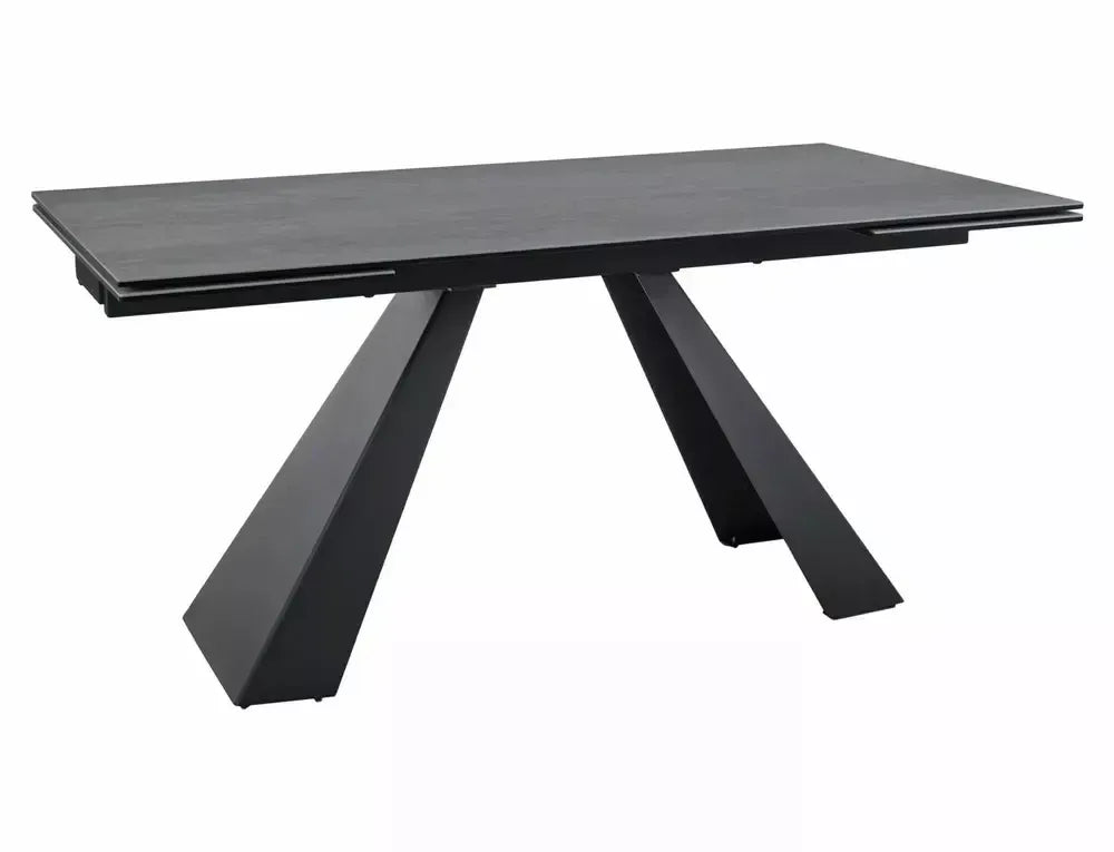 Masa Extensibila de 12 persoane din Sticla securizata+Ceramica Gri deschis mat si Metal Negru mat L160-240xH77cm Salvadore