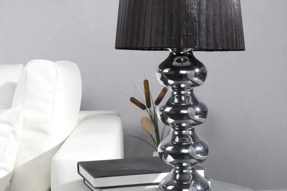 Veioza din Metal Argintiu si Textil Negru H60xD31cm Mia