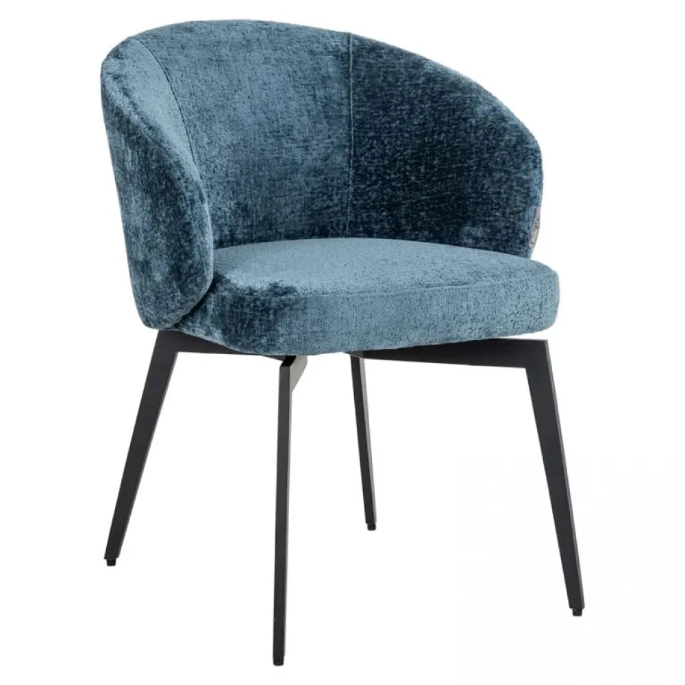 Scaun tapitat cu Chenille Albastru cu picioare din Metal Negru H77.5xL60xA65cm Amphara Richmond Interiors