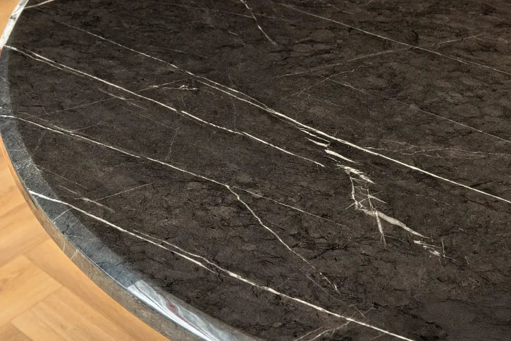 Masa din Marmura artificiala Negru si Metal Argintiu D130xH77cm Elegancia