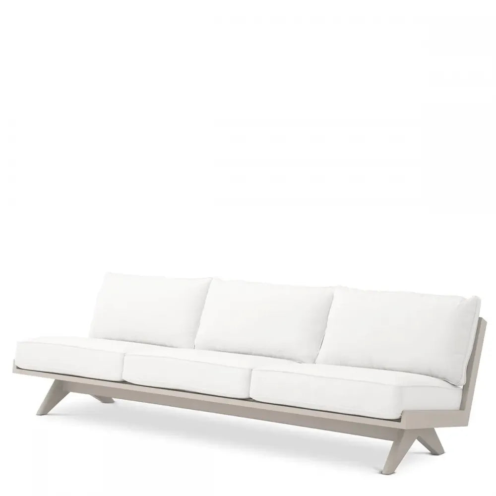 Canapea de exterior din Metal Bej si Stofa Alb H76xL230cm Lomax Eichholtz