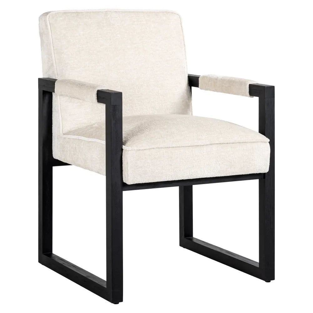 Scaun tapitat cu Chenille Alb cu picioare din Lemn de frasin Negru H90xL63xA70cm Beck  Richmond Interiors