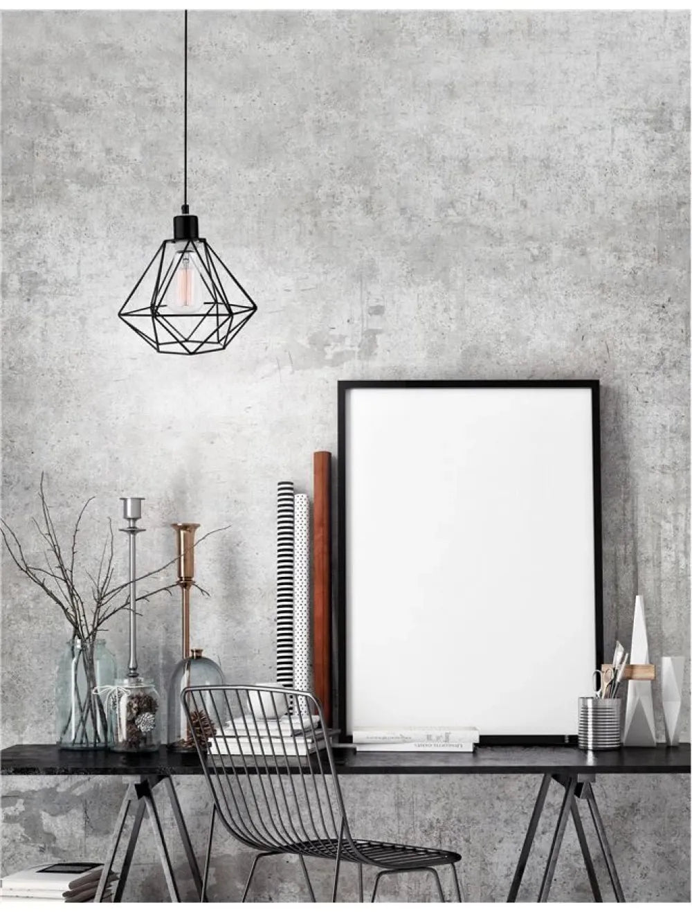 Pendul structura din Metal Negru si abajur din Metal Negru H120xL20cm IP20 PIETRA