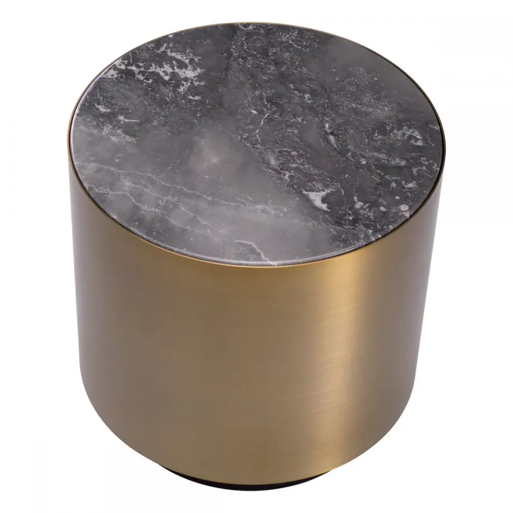 Masuta laterala Rotunda din Otel inoxidabil/MDF Alama/Negru si Marmura Gri D50xH50cm Porter Eichholtz