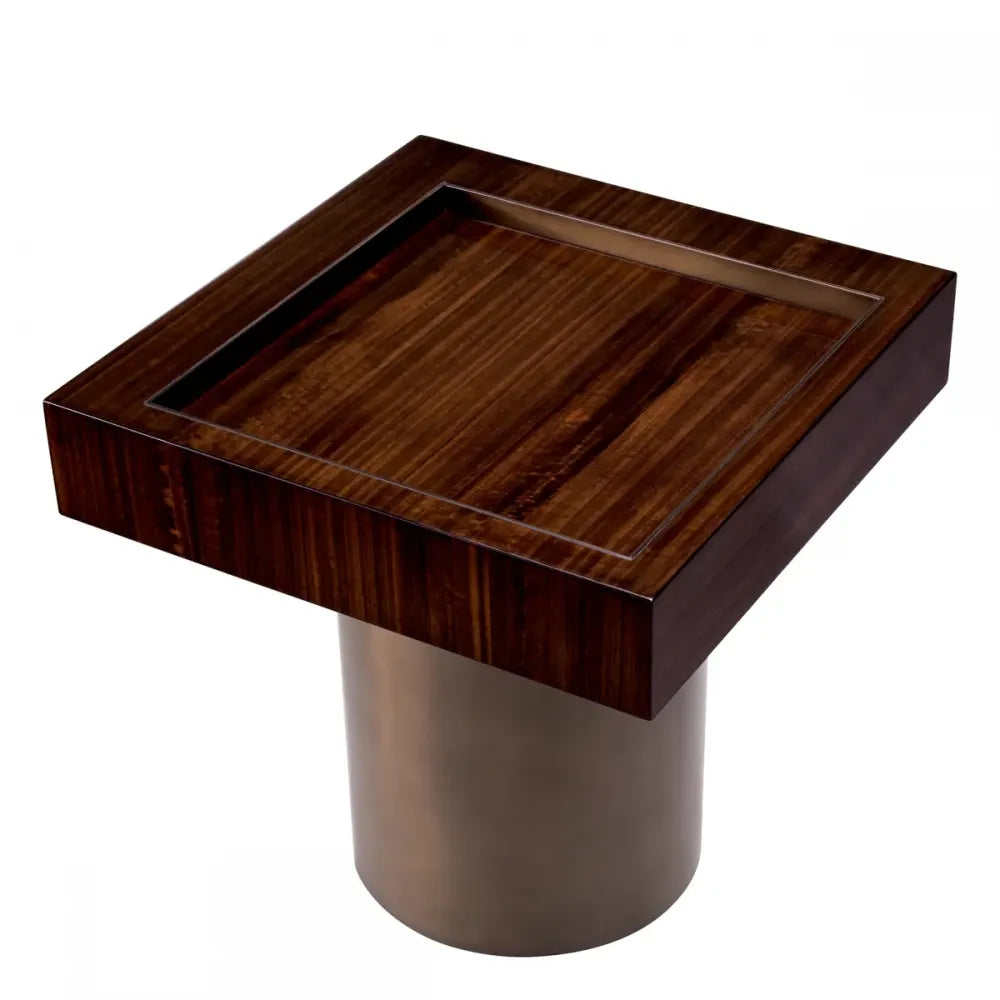 Masuta laterala Patrata din Otel inoxidabil Bronz si Furnir de eucalipt Maro L50xl50cm Otus Eichholtz