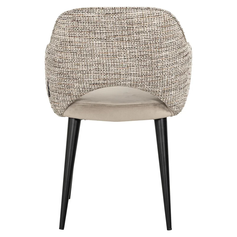 Scaun tapitat cu Catifea/Stofa Gri/Bej cu picioare din Metal Negru H85xL60xA64cm Giovanna Richmond Interiors