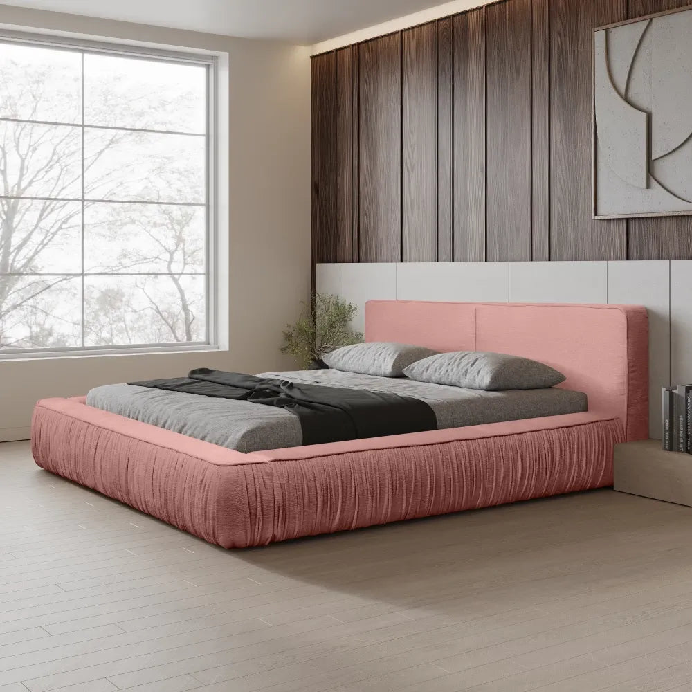 Pat 180x200cm tapitat cu Chenille Roz Naomi