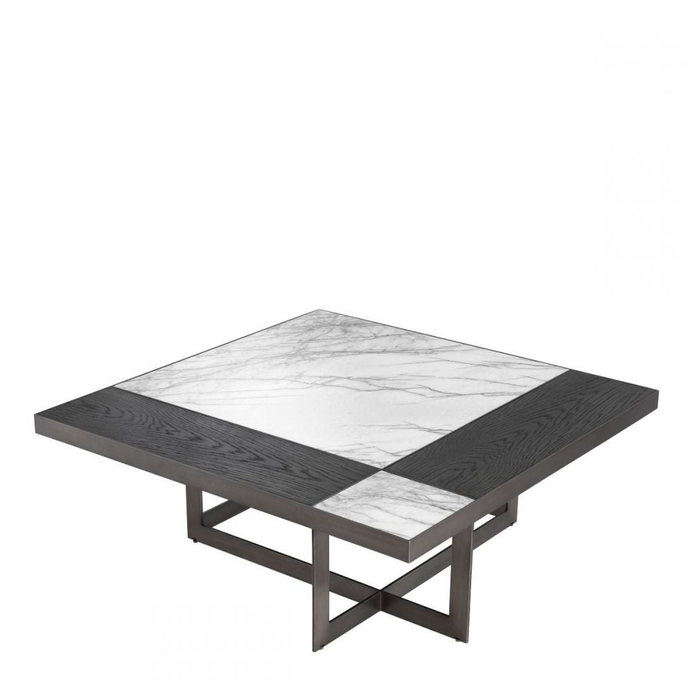 Masuta de cafea Patrata din Otel inoxidabil si Marmura Negru/Alb L110xH35cm Hermoza