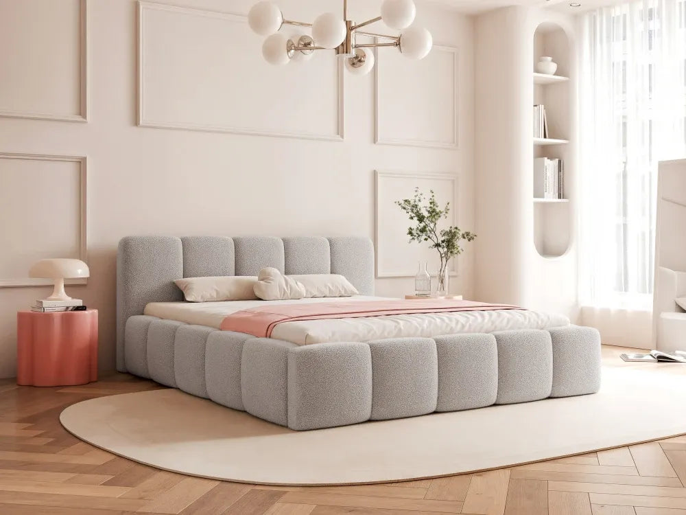 Pat 140 x 200 tapitat cu Stofa boucle Quelle Gri Aeris