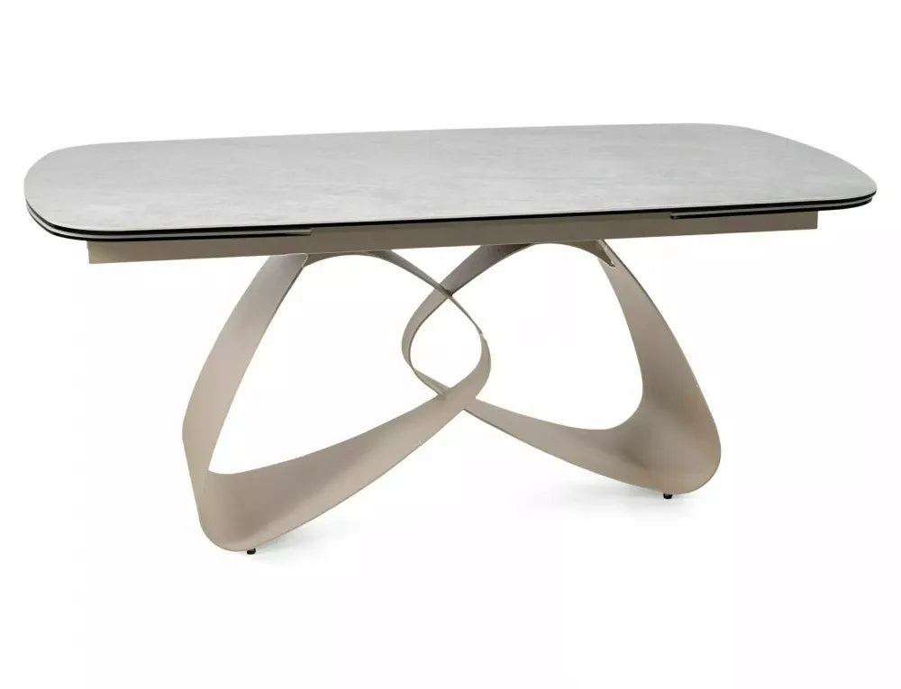 Masa extensibila din Metal Bej si Sticla securizata+Ceramica Bej lucios L180-260xH75cm Valentino