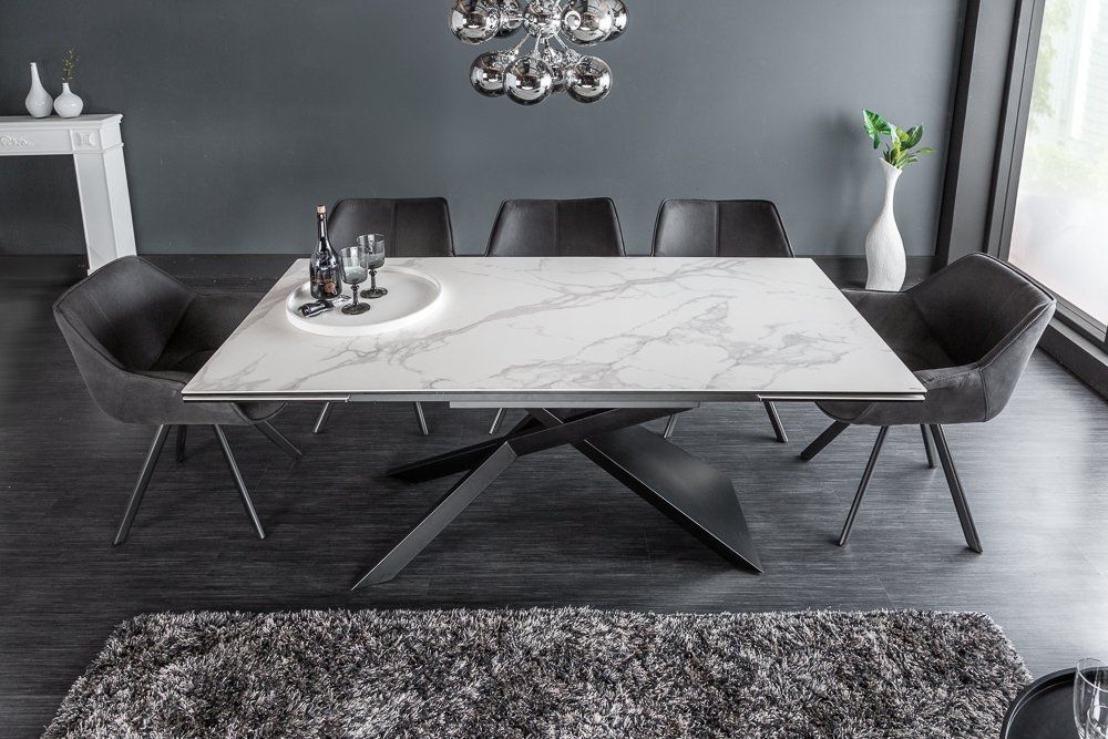 Masa extensibila dreptunghiulara din Ceramica Alb/Negru de 8-10 persoane L180/260x90cm Euphoria