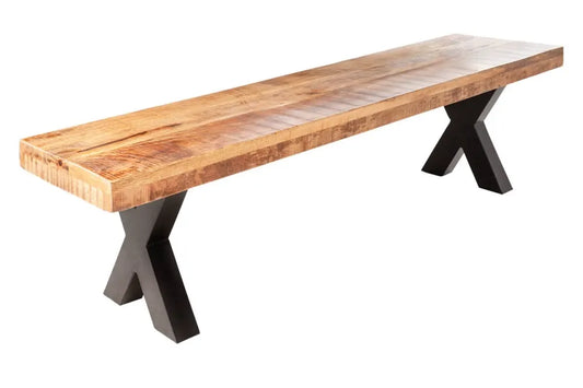 Bancheta din Metal Negru si Lemn de mango Maro H46xL200cm Iron craft