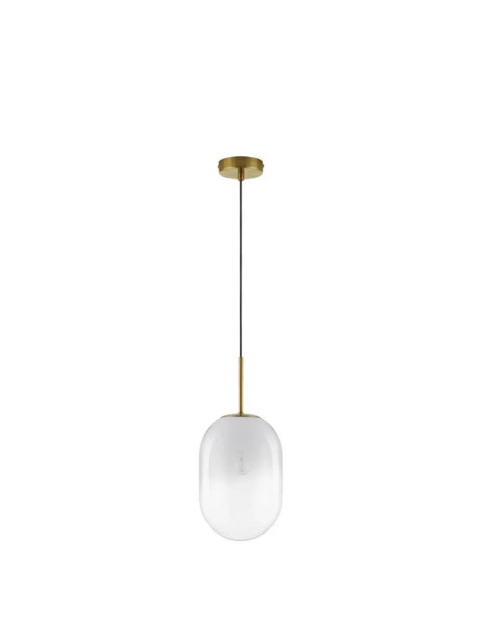 Pendul structura din Metal Auriu si abajur din Sticla Alb H120xL18cm IP20 CHRYSI