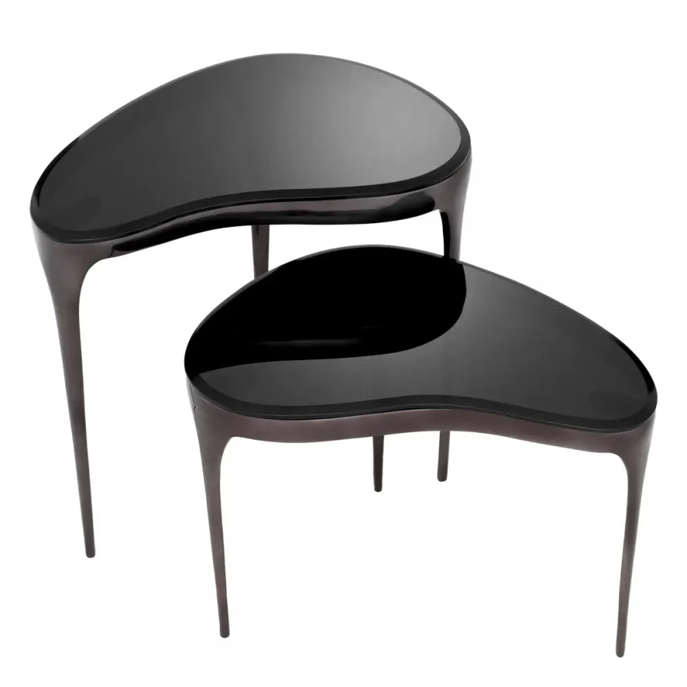 Set 2 masute laterale Asimetrice din Aluminiu Negru si Sticla Negru L61/64xl42/43cm Zena Eichholtz