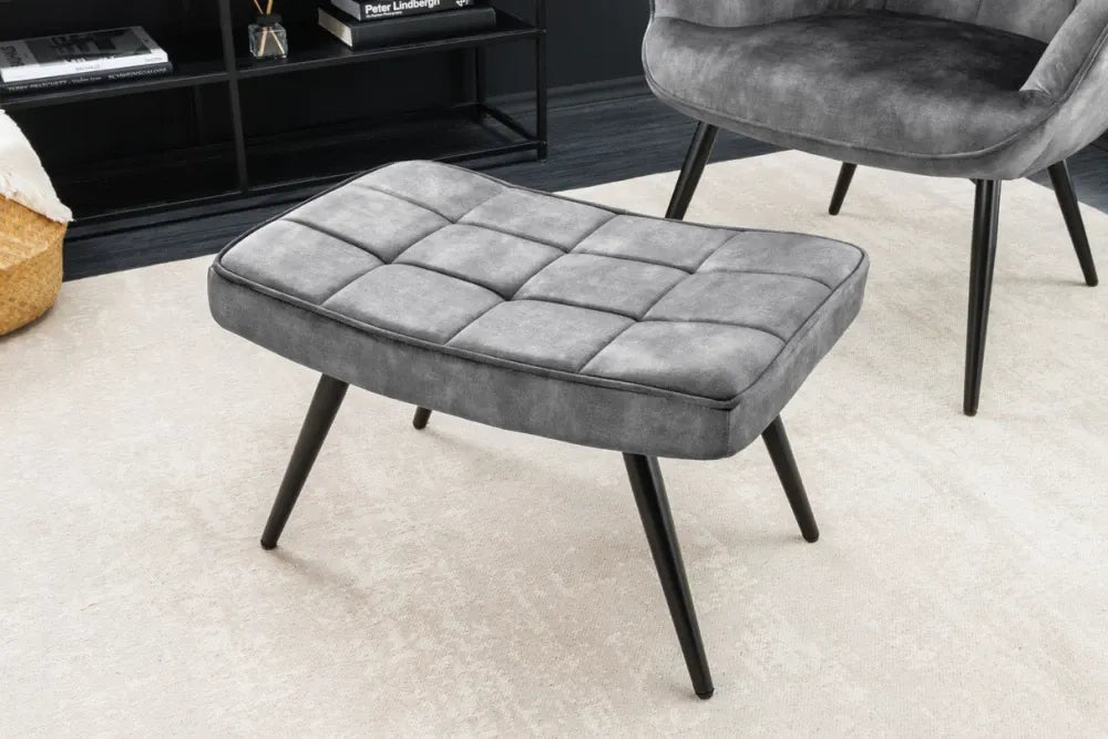 Puf din Metal Negru si Catifea Gri H39xL60cm Scandinavia