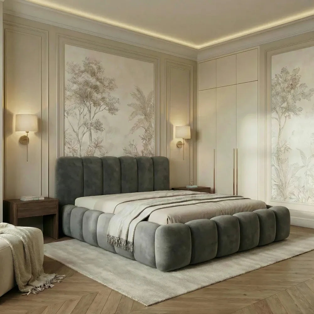 Pat tapitat cu material catifea Gri 200 x 200 Dallas slim