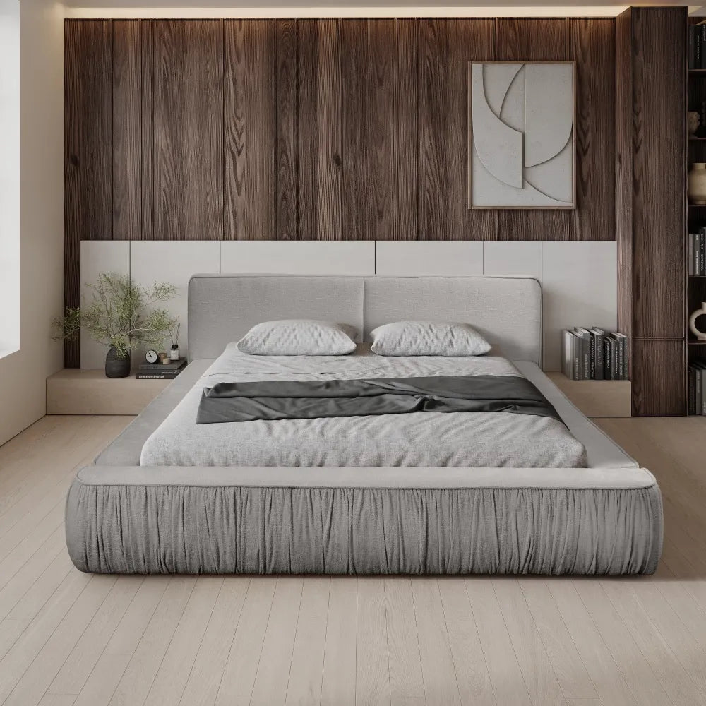 Pat 160x200cm tapitat cu Chenille Gri deschis Naomi