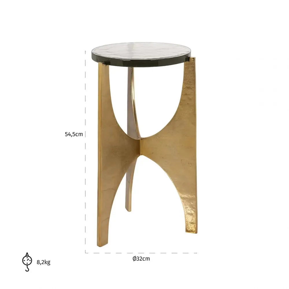 Masuta laterala Rotunda din Sticla Transparent si Aluminiu Auriu D32xH55cm Avery
