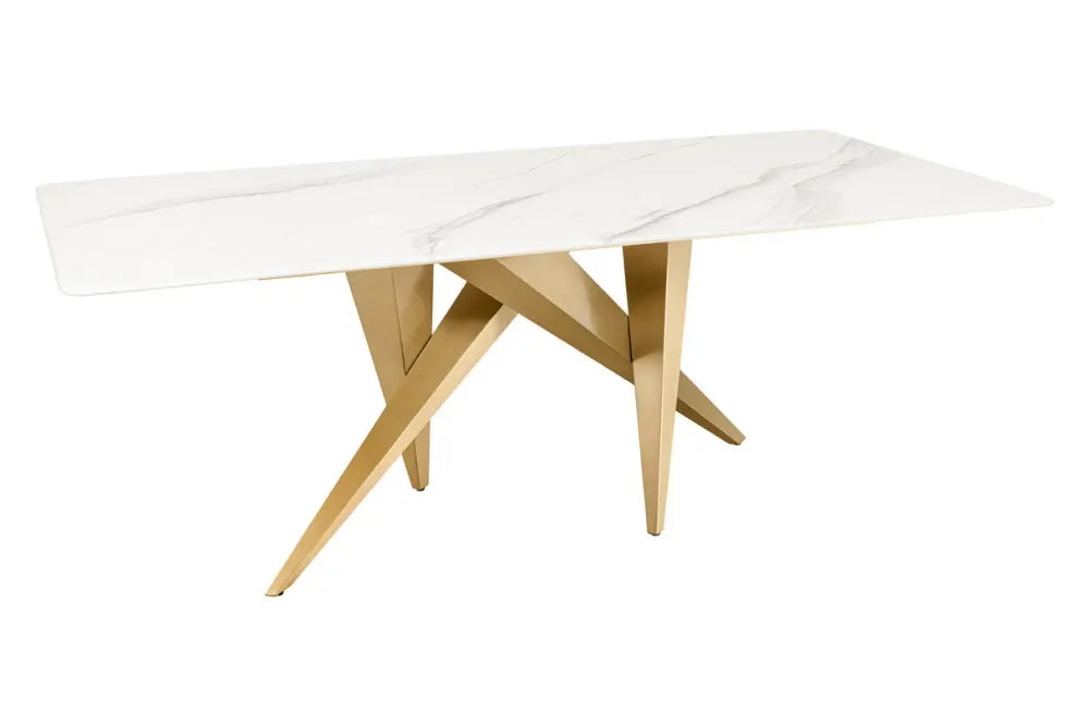 Masa din Ceramica Alb cu efect de marmura si Metal Auriu L200xH75cm Art living