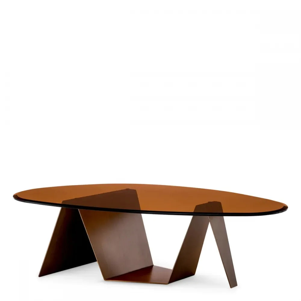 Masuta de cafea Asimetrica din Metal Maro si Sticla Maro L130xl70cm Lavello Eichholtz