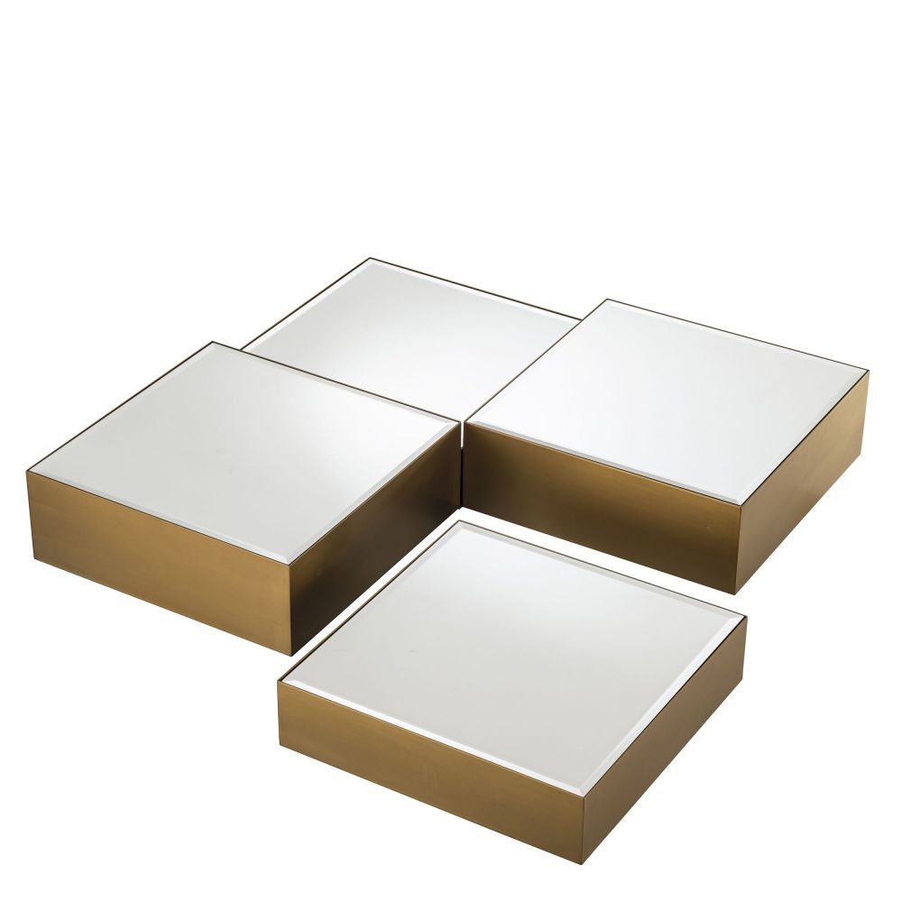 Set 4 masute de cafea Patrate din Otel inoxidabil si Oglinda Auriu/Argintiu L60xH20/26cm Esposito