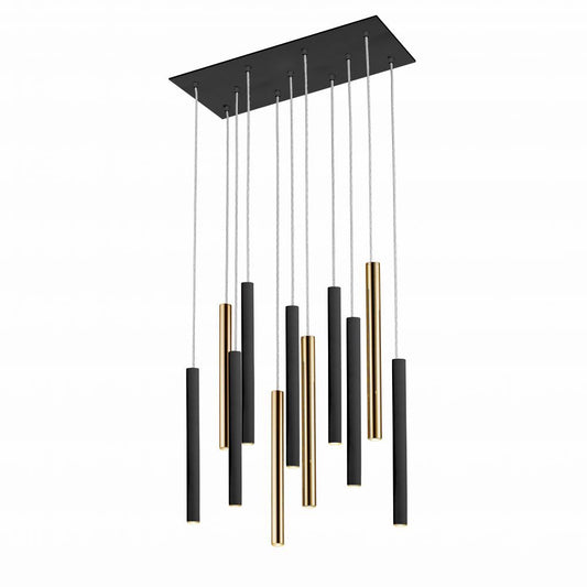 Lustra dreptunghiulara cu inaltime reglabila din Metal Negru/Auriu cu LED L61x25xH140cm Varas cu telecomanda
