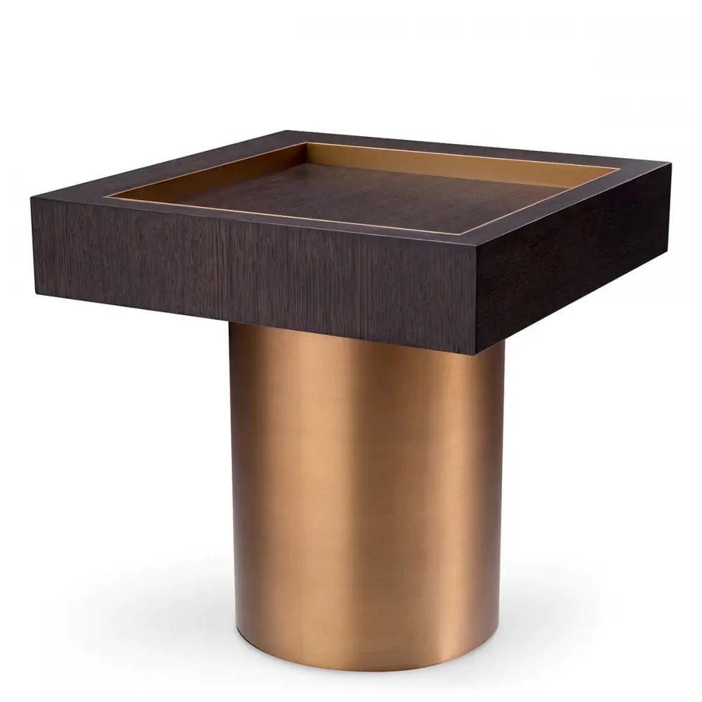 Masuta laterala Patrata din Otel inoxidabil Alama si Furnir de stejar Maro mocha L50xl50cm Otus Eichholtz