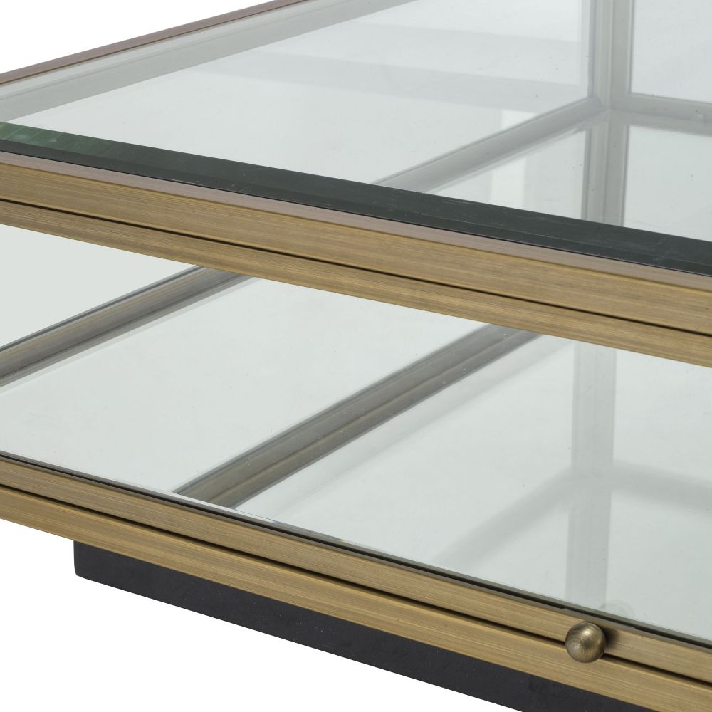 Masuta de cafea Patrata din Otel inoxidabil si Sticla securizata Auriu/Transparent L100xH30cm Ryan