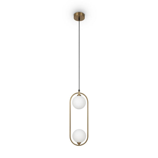 Pendul din Metal si Sticla Alama/Alb cu 2 becuri G9 25W L17xH204cm Ring