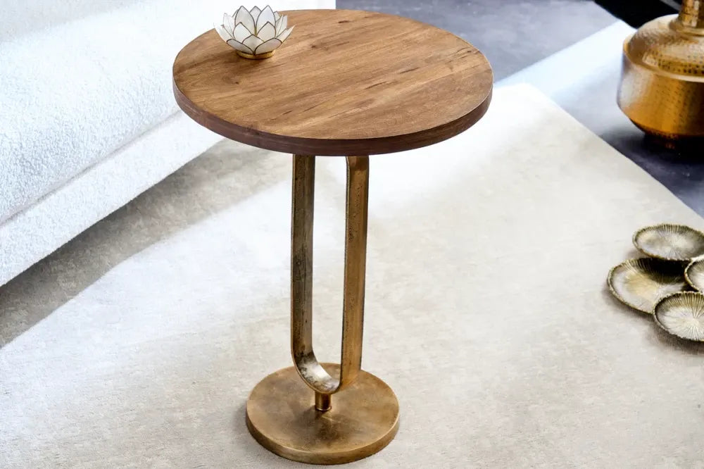 Masuta laterala din Lemn de mango Maro si Metal Auriu D45xH60cm Elegance