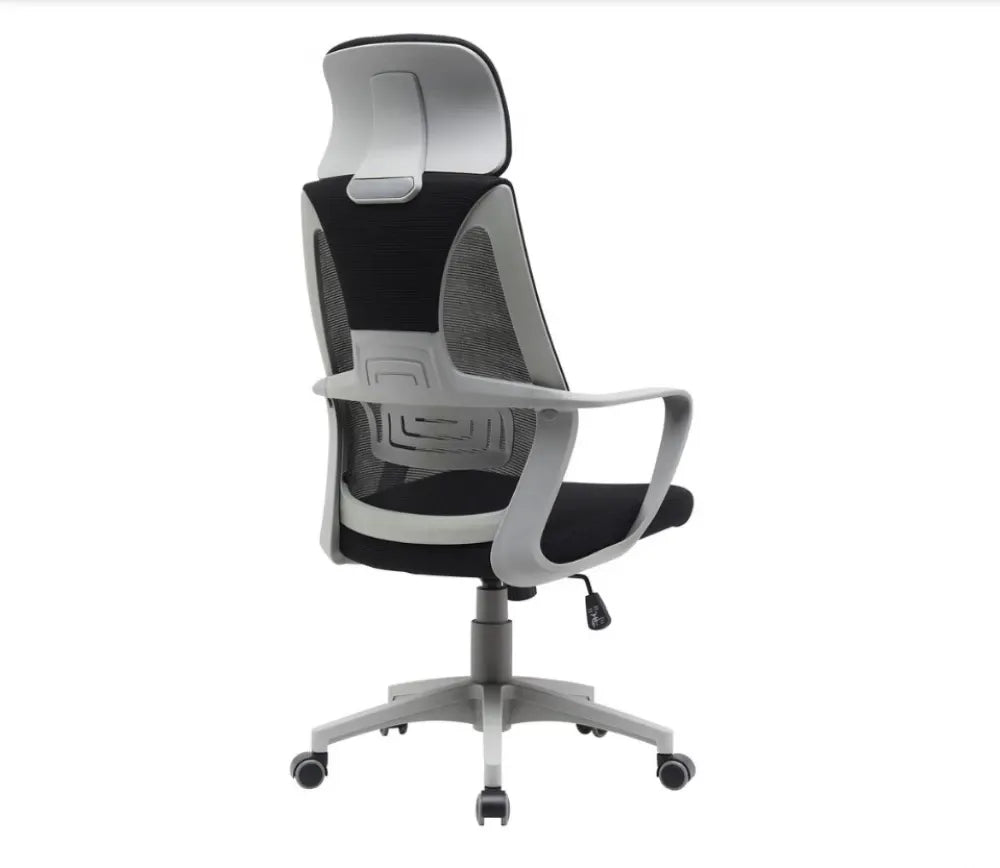Scaun de birou cu inaltime reglabila tapitat cu Stofa/plasa Negru cu picioare din Plastic Gri H117-126xL60xA50cm Q-095