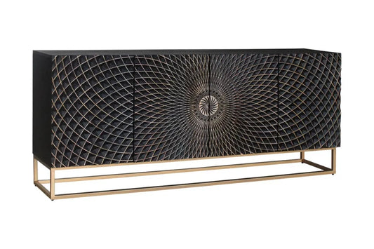 Comoda din Lemn de mango Negru si Metal Auriu L177xH76cm ILLUSION