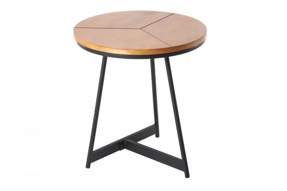 Masuta laterala Rotunda din MDF furniruit cu lemn de stejar Maro si Metal Negru D45xH50cm Elegance