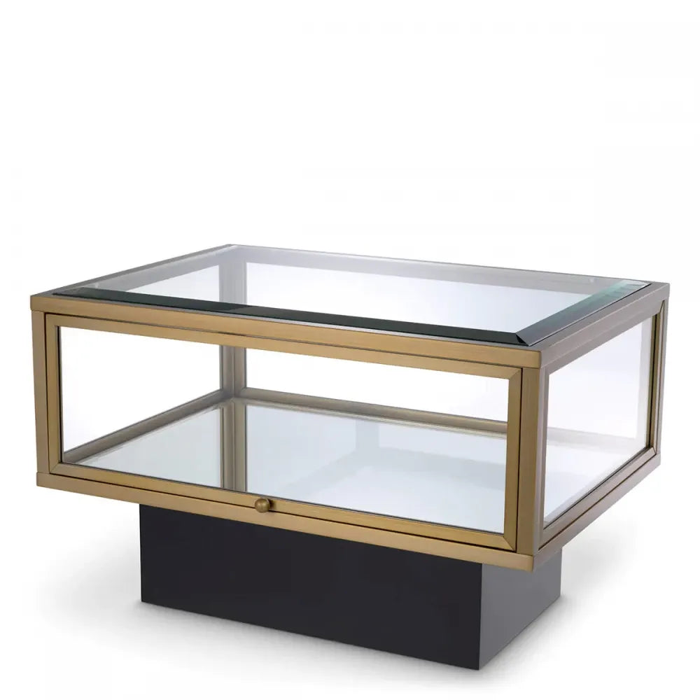 Masuta laterala Dreptunghiulara din Otel inoxidabil/MDF Alama/Negru si Sticla/Oglinda Transparent L70xl50cm Ryan Eichholtz