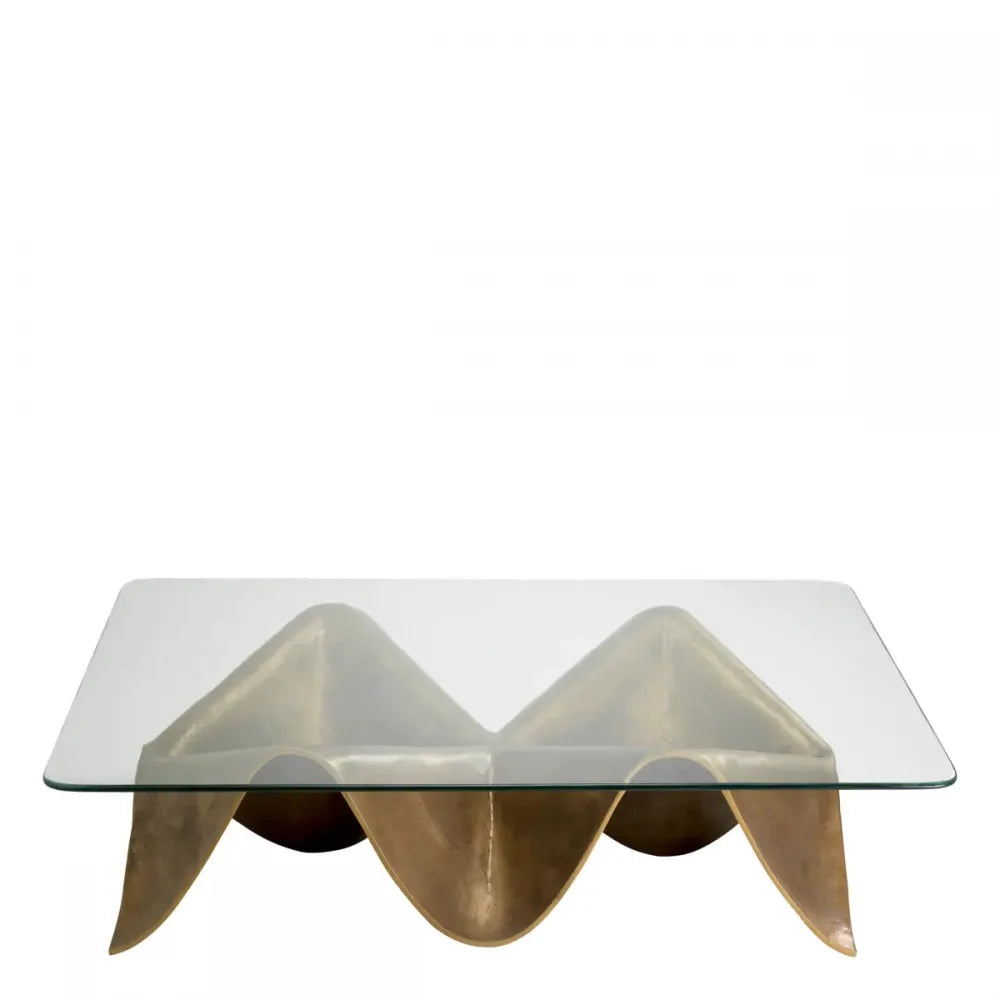 Masuta de cafea Dreptunghiulara din Aluminiu Alama si Sticla Transparent L140xl100cm Angelico Eichholtz
